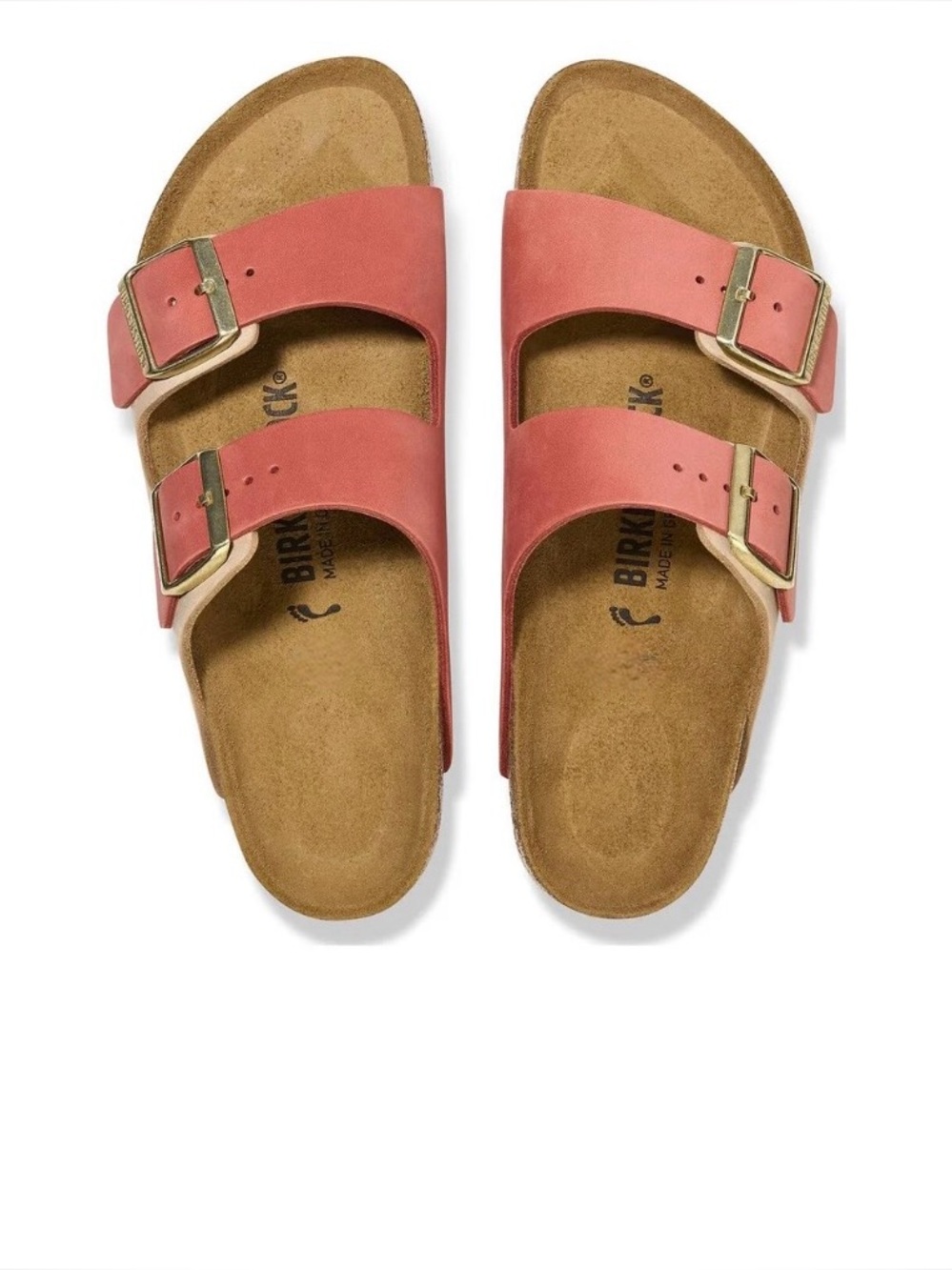 Birkenstock - Arizona Nubuk Leather Narrow Fit 'Mars Red/ Sandcastle'